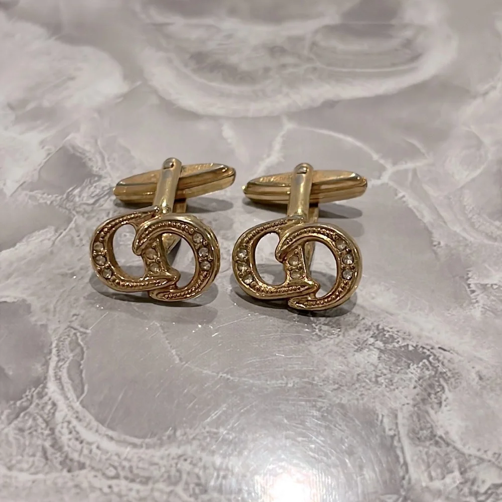 Christian Dior vintage gold tone crystal cuff links